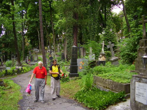 nasza grupa idzie mniej uczęszczanymi ścieżkami cmentarza #pttk