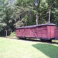 Wagon oraz bocznica kolejowa , którą przywożono wieźniów do obozu.