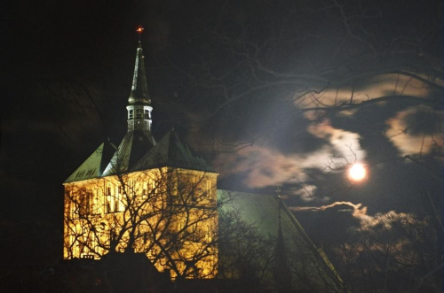 Walka światła i ciemności #katedra #noc #księżyc