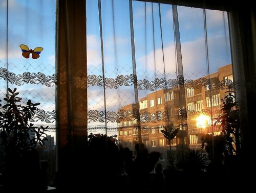 Za oknem:)))) zachód słoneczka:) #okno