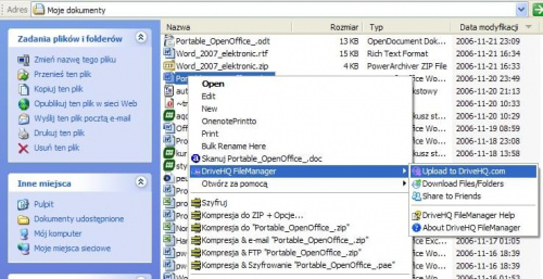 DriveHQ - wysyłanie z Eksploratora Windows