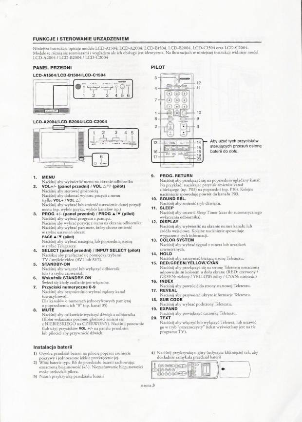 INSTRUKCJA FUNAI LCD-A2004,LCD-A1504,LCD-B1504,LCD-C1504